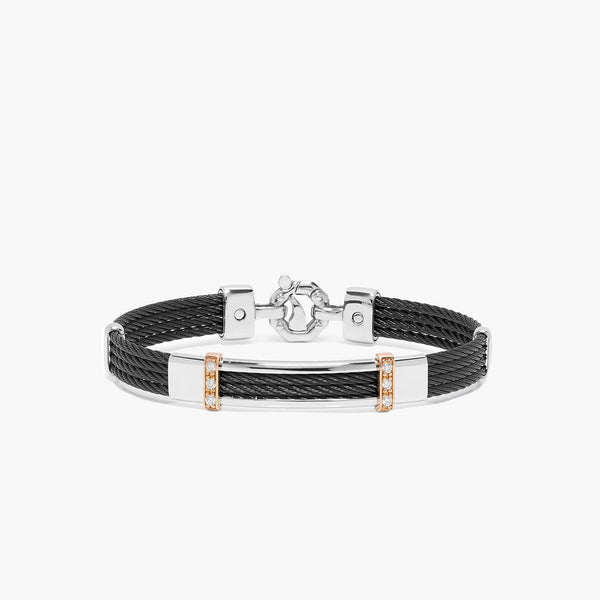 Barakà 316L Two Tone  Four Row Black Bracelet with Diamonds
