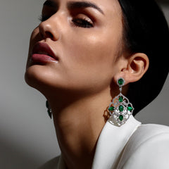 15 Carat Emerald and Diamond Flower Dangle Earrings