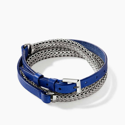 John Hardy Triple Wrap Silver Bracelet with Dark Blue Leather - John Hardy product