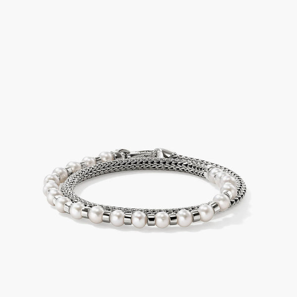 John Hardy Essentials 5mm Pearl Double Wrap Bracelet in Silver