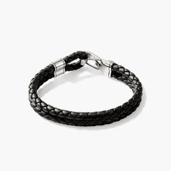 John Hardy 5mm Black Leather Double Row Bracelet with Hook Clasp