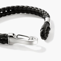 John Hardy 5mm Black Leather Double Row Bracelet with Hook Clasp