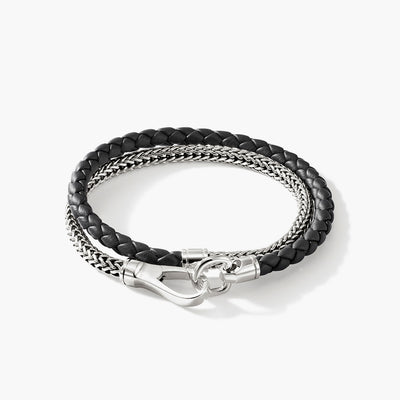 John Hardy Double Wrap Sterling Silver and Black Leather Bracelet - John Hardy product