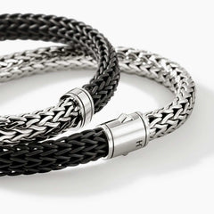 John Hardy Icon Silver and Black Rubber Cord Double Wrap Bracelet - 8mm
