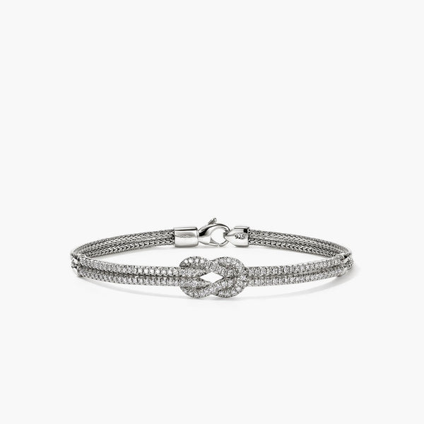 John Hardy Love Knot Silver Diamond Pave Double Row Bracelet