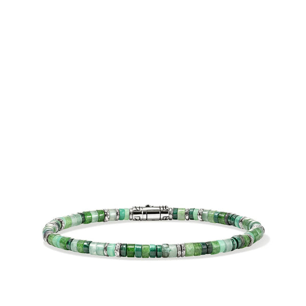 John Hardy Heishi Emerald Silver Beaded Bracelet
