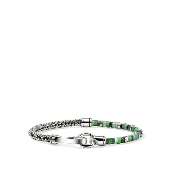John Hardy Heishi Silver Chain Green Beaded Bracelet in Sterling