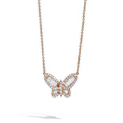 Baguette Diamond Rose Gold Butterfly Necklace - Private Label product