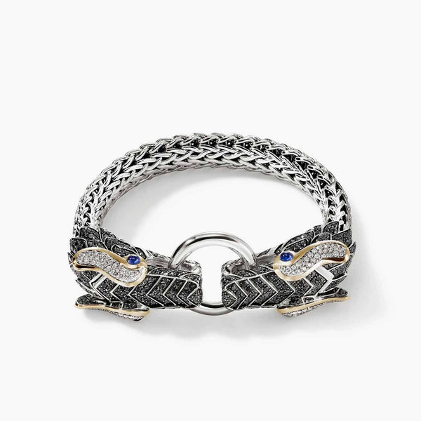 John Hardy Naga Two Tone Bracelet with Black Sapphires