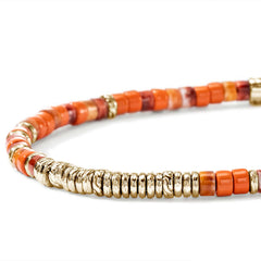 John Hardy Heishi Silver and Gold Orange Bead Bracelet