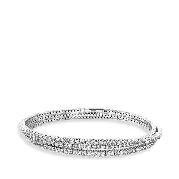 5.11 Carat Flexible 3 Row Diamond Bangle Bracelet in 14K White