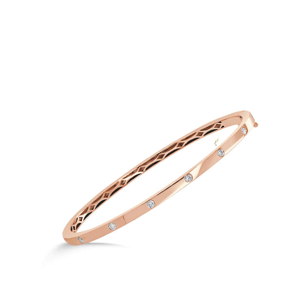 Diamond Station Flexible Bangle Bracelet in 14K Rose Gold