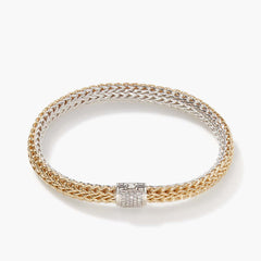John Hardy Classic Chain Gold & Silver 6.5mm Reversible Diamond Icon Bracelet