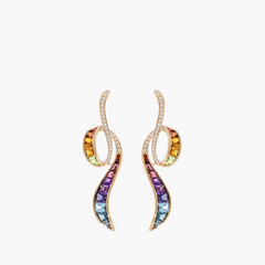 Capri multi-gemstone earrings in 14K rose gold with diamonds, amethyst, blue topaz, citrine, iolite, peridot & rhodolite, front view