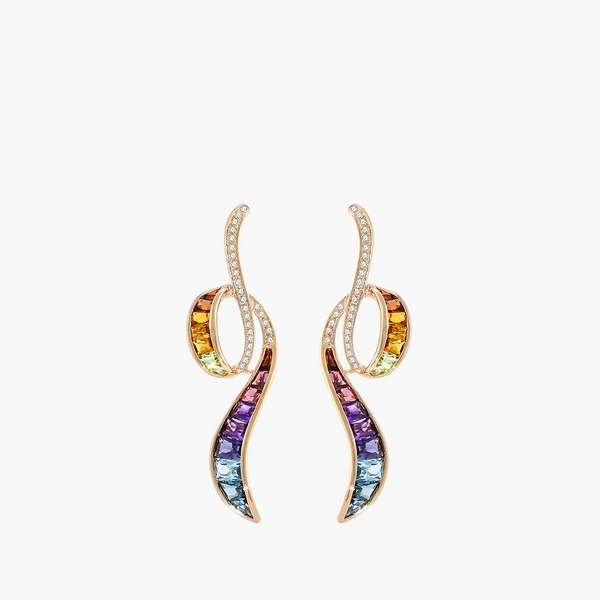 Capri multi-gemstone earrings in 14K rose gold with diamonds, amethyst, blue topaz, citrine, iolite, peridot & rhodolite, front view