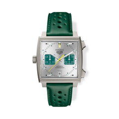 TAG Heuer Monaco Chronograph Silver and Green Dial Leather Strap - 39mm
