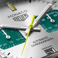 TAG Heuer Monaco Chronograph Silver and Green Dial Leather Strap - 39mm