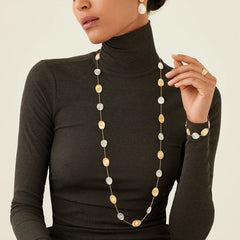 Marco Bicego Lunaria Long Yellow Gold & Mother of Pearl Station Necklace