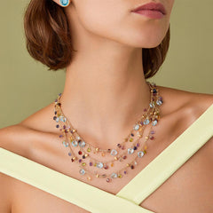 Marco Bicego Paradise Blue Topaz Mix Gemstone Triple Strand Necklace