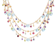 Marco Bicego Paradise Blue Topaz Mix Gemstone Triple Strand Necklace