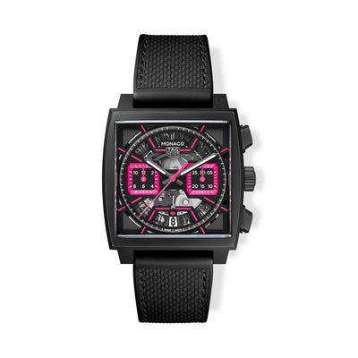 TAG Heuer Monaco Chronograph Heuer 02 Black and Pink Dial Rubber Strap - 39mm - Tag Heuer product