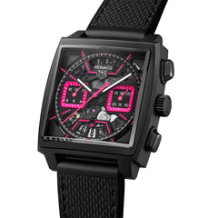 TAG Heuer Monaco Chronograph Heuer 02 Black and Pink Dial Rubber Strap - 39mm
