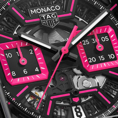 TAG Heuer Monaco Chronograph Heuer 02 Black and Pink Dial Rubber Strap - 39mm
