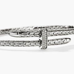 John Hardy Spear Slim Diamond Flex Cuff in Sterling Silver