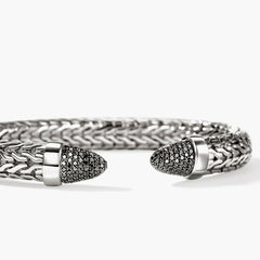 John Hardy Spear 50 Black Pave Diamonds Silver Flex Cuff