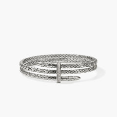 John Hardy Spear Silver Diamond Pave Triple Flex Cuff
