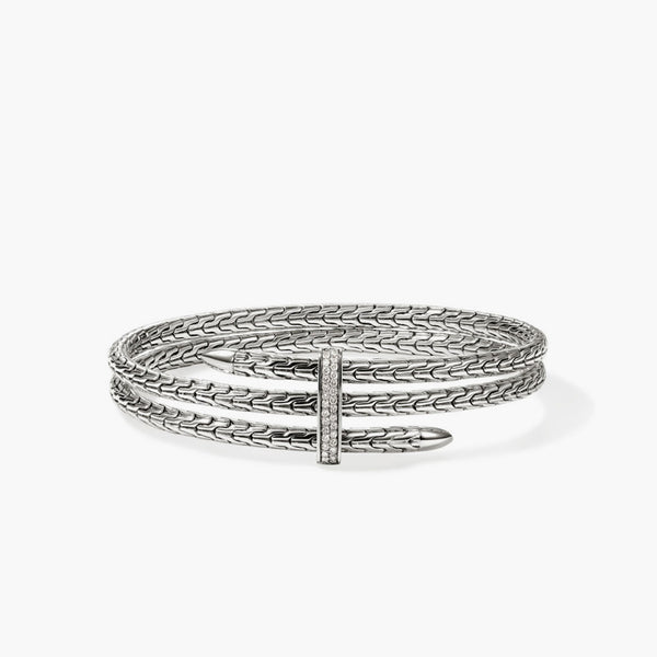 John Hardy Spear Silver Diamond Pave Double Flex Cuff