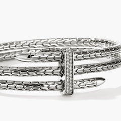 John Hardy Spear Silver Diamond Pave Triple Flex Cuff