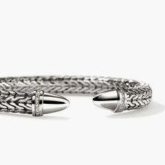 John Hardy Spear 50 Silver Diamond Pave Flex Cuff