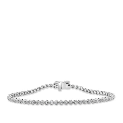 Round Bezel Set Diamond Tennis Bracelet in 14K White Gold - Private Label product