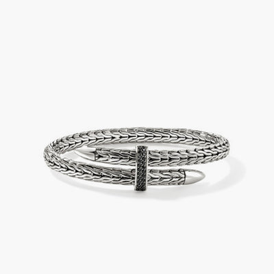 John Hardy Spear Silver Bypass Flex Cuff with Black Sapphires - John Hardy product