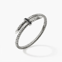 John Hardy Spear Silver Bypass Flex Cuff with Black Sapphires
