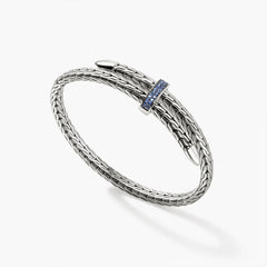 John Hardy Spear Silver Bypass Flex Cuff with Blue Sapphires
