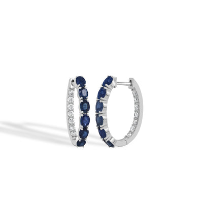 Blue Sapphire and Diamond In and Out Hoop Earrings - Private Label product
