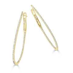 Skinny Inside Out Diamond Pear Shaped Hoops - 1.5"