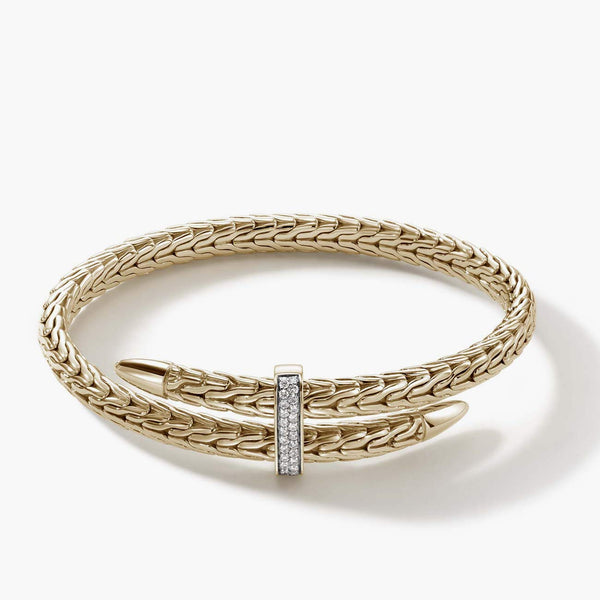 John Hardy Spear Pavé 14K Yellow Gold Diamond Flex Cuff