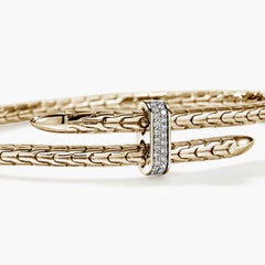 John Hardy Spear Gold Diamond Pave Slim Flex Cuff