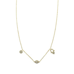 Diamond Evil Eye Hand and Circle Necklace
