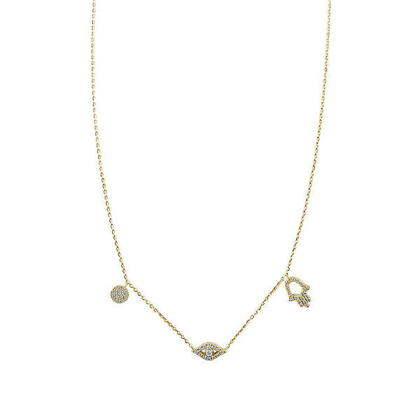 Diamond Evil Eye Hand and Circle Necklace