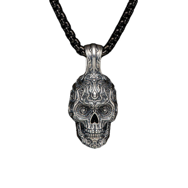 William Henry Cristobal Skull Necklace on Black Bronze Necklace