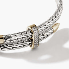 John Hardy Spear Pavé Diamond Two-Tone Flex Cuff