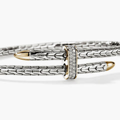 John Hardy Spear Slim Two-Tone Diamond Pave Flex Bypass Cuff