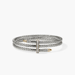 John Hardy Spear Two-Tone Diamond Pave Slim Triple Flex Cuff