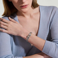 John Hardy Spear Two-Tone Diamond Pave Slim Triple Flex Cuff