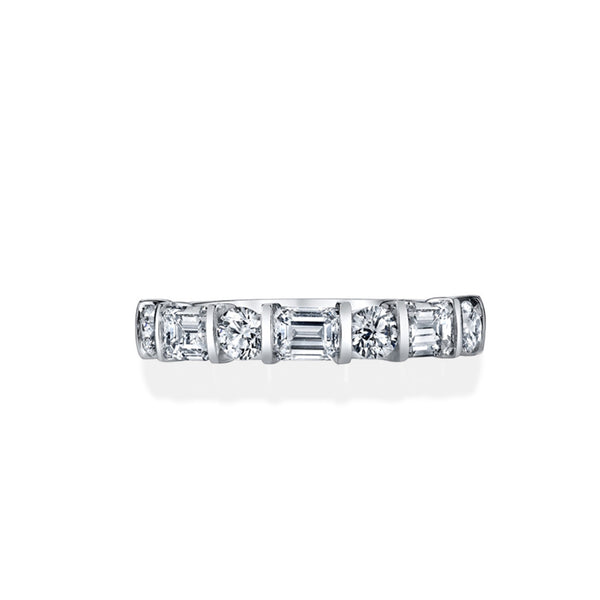 Private Label Alternating Emerald Cut and Round Halfway Band
