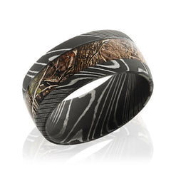 Lashbrook Damascus Steel 10mm Domed King's Woodland Camo Inlay Band